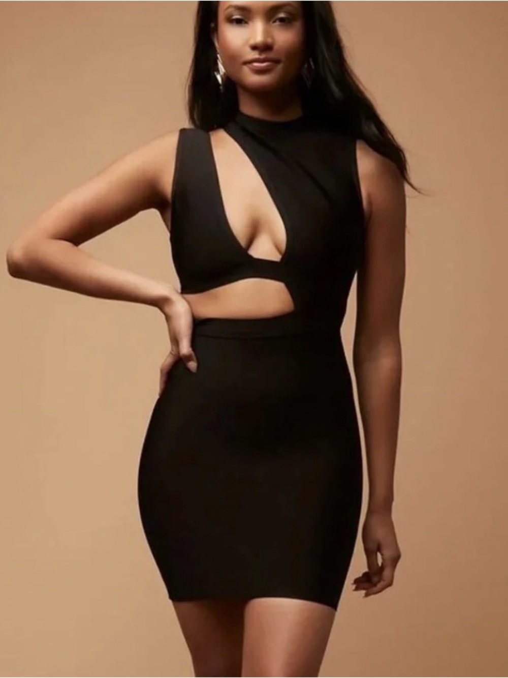 Herve Leger Black Sleeveless Cutout Mini Dress